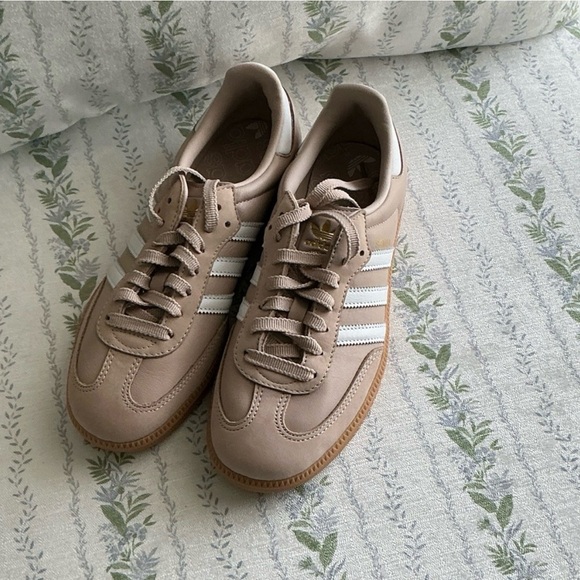 adidas Shoes - adidas Beige Low-Top Sneakers with White Stripes